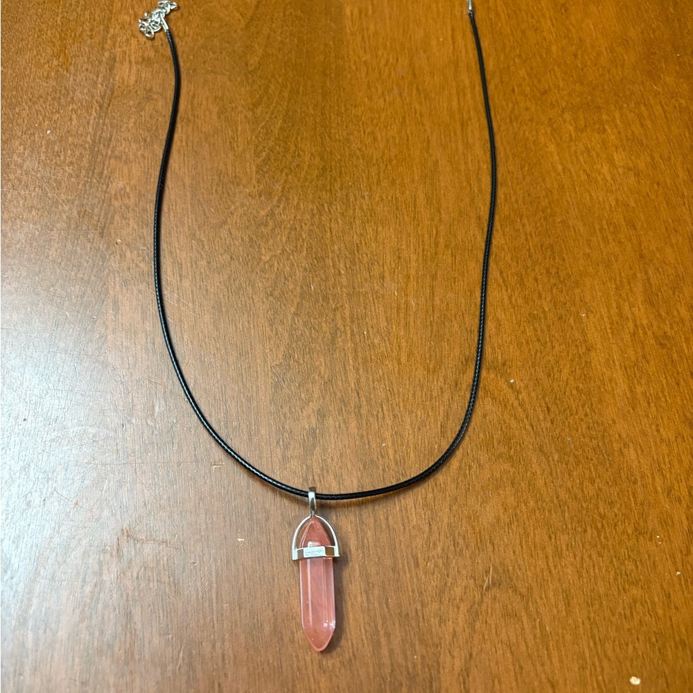 Rose Quartz Pendant Necklace with Black Cord